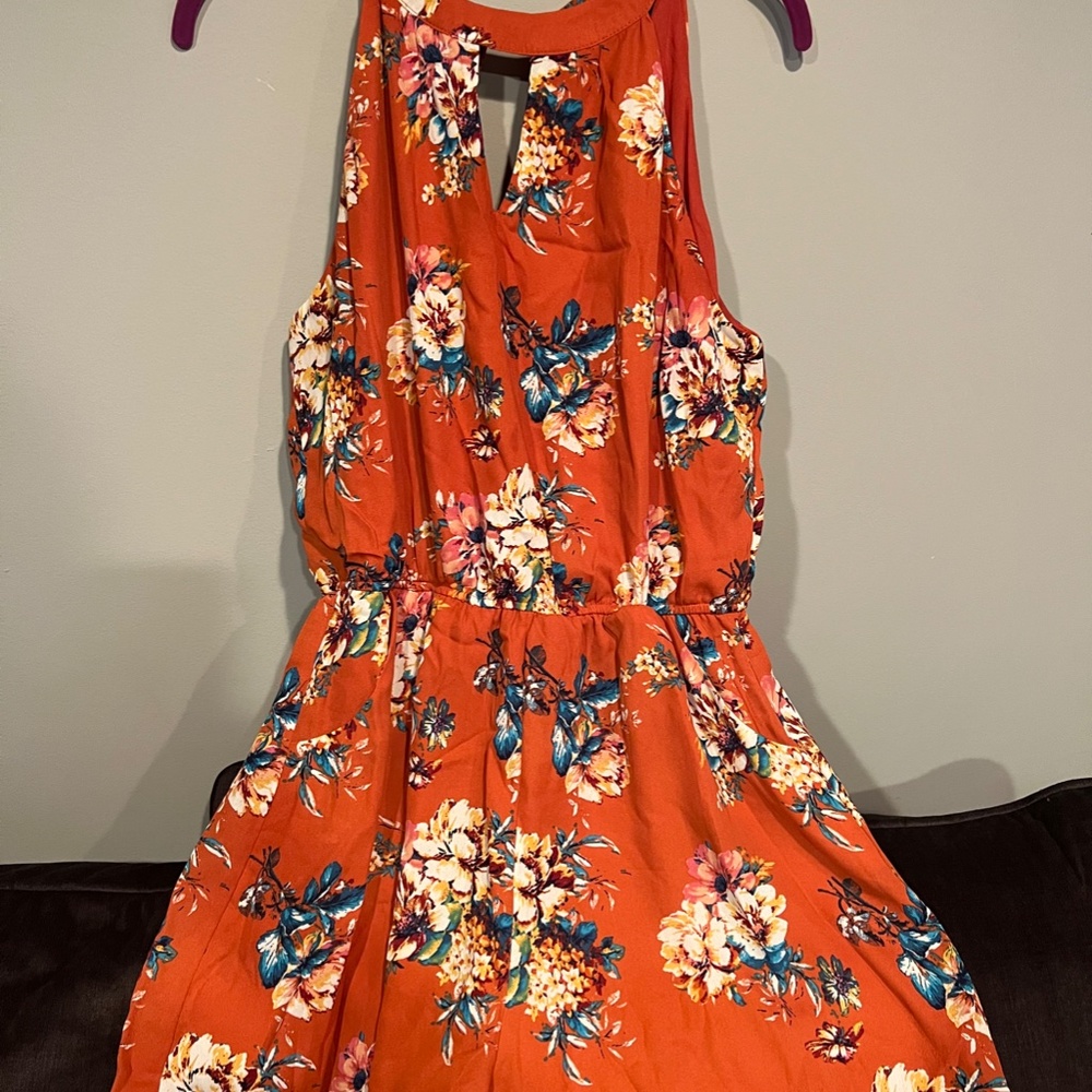 Women's Orange Floral Romper